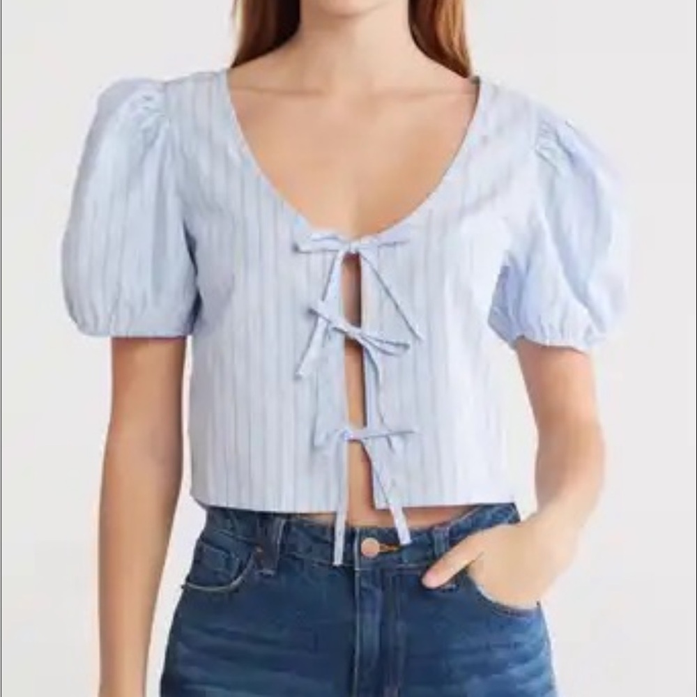 Abound Light Blue Striped Crop Top